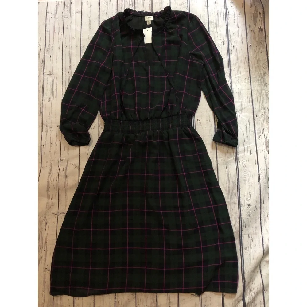 J. Crew blackwatch plaid midi dress